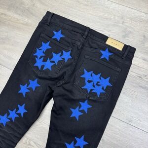 MNML Black Blue Star Jeans Men's Sz 33 Distressed Streetwear